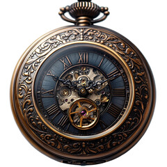 Fototapeta premium Antique Ornate Bronze Pocket Watch with Exposed Gearwork Close up Detail
