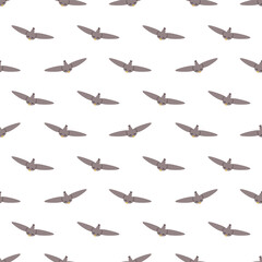 A seamless pattern featuring flying doodle birds owls on white background. 