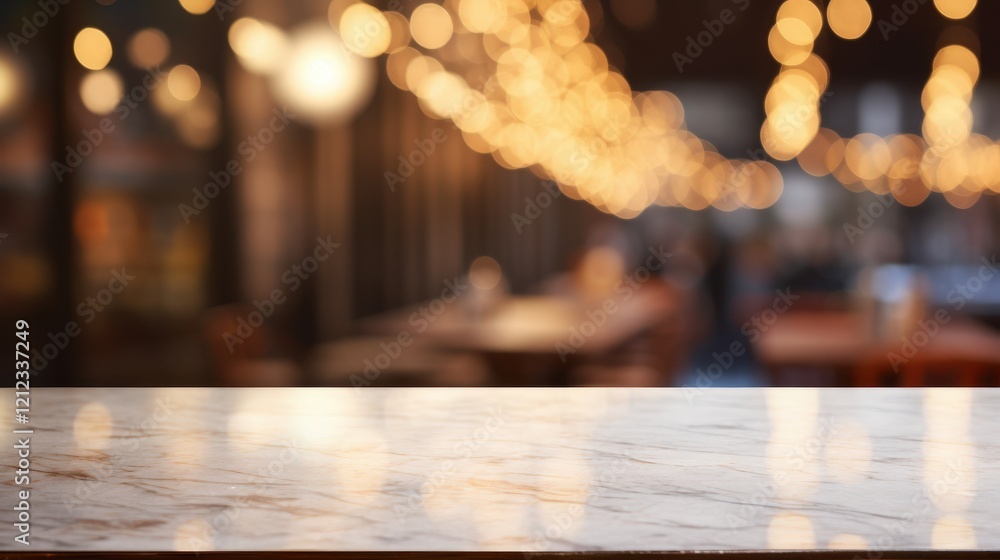 Aufkleber soft bokeh effect on an empty table with warm lights in a blurry background, ideal for a cozy evenin