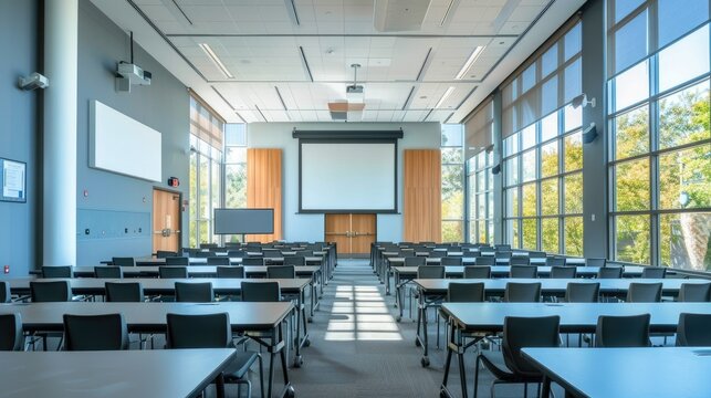 Modern classroom with digital projectors and smart boards