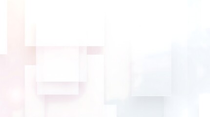 Modern minimalist digital artwork with geometric rectangles and squares, soft pastel tones, lens glow lighting, layered design, and grand-scale elegance on a gray gradient.