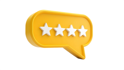 3D Digital Illustration of Four Star Rating in Speech Bubble Design