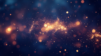 Fototapeta premium Abstract Golden Sparkles and Light Particles on a Dark Blue Background, Representing Fireworks and Festive Celebrations for Independence Day
