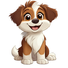 Adorable Cartoon Puppy Brown and White Sitting Happy Expression Cute Dog Illustration