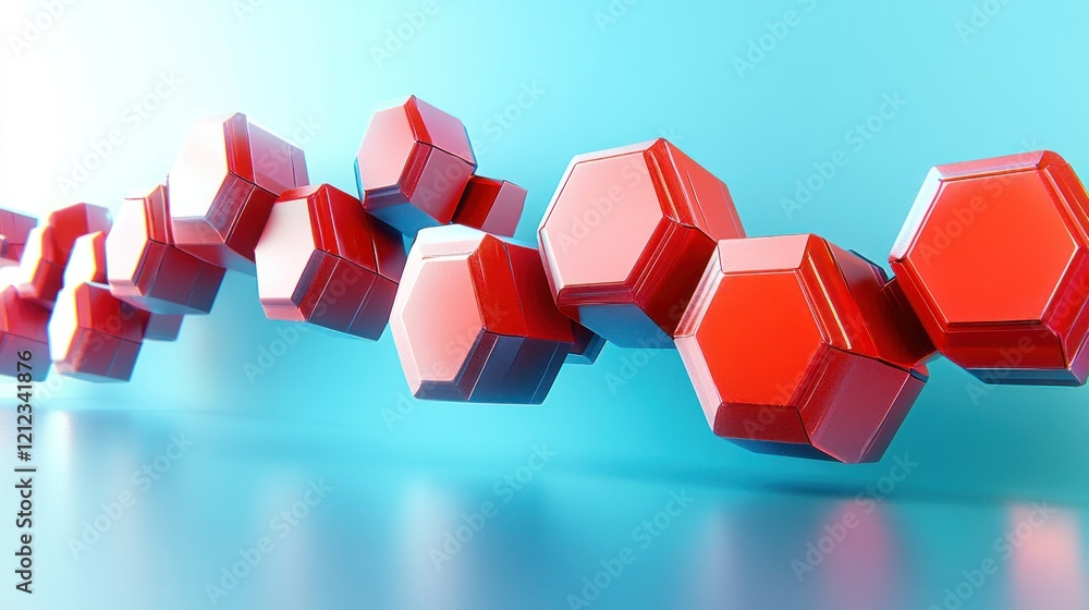Aufkleber abstract red hexagons floating in blue space: a 3d render of geometric shapes