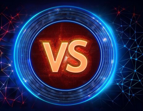 illuminated stage with versus logo vs letters for sports and fight competition battle vs match game concept competitive resistance symbol neon color geometric circle on pattern background round