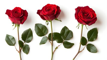 Stunning Red Roses in Closeup Against White Background