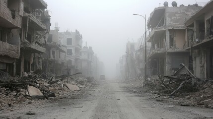 Desolation a shattered street in a wartorn city