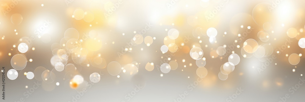 Poster abstract background featuring soft bokeh lights in white and gold tones for elegant designs and mode