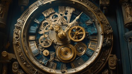 Obraz premium An intricate clock face with abstract innovation-themed elements.