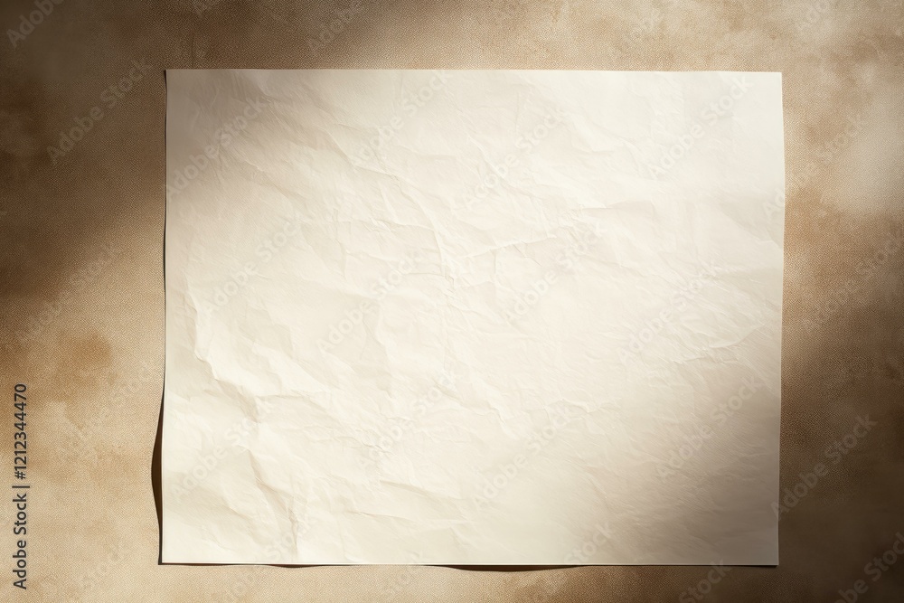 Aufkleber crumpled sheet of white paper on a brown background, creating a textured and artistic backdrop with 