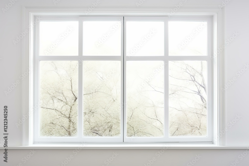 Aufkleber sunlight streams through a bright white window overlooking trees in springtime