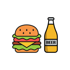 Beer drink and hamburger food icon with a sleek and modern flat design