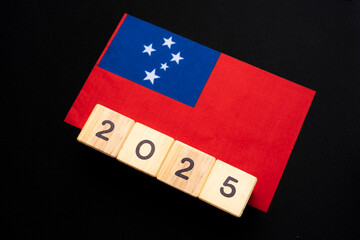 2025, Samoa Flag with date block, Concept, Important events for Samoa the new year, election,...