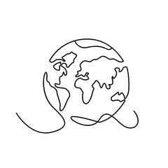Globe vector line icon. Earth globe one line drawing of world map minimalist vector illustration isolated on white background. Continuous line drawing.
