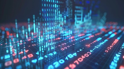 Abstract money growth with digital binary codes forming a rising chart