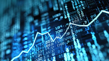 Abstract money growth with digital binary codes forming a rising chart