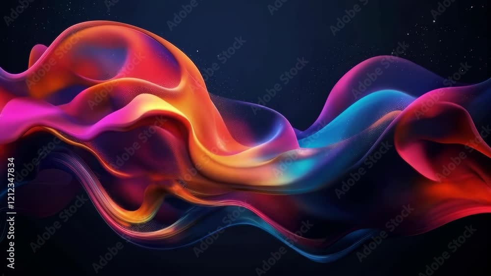 Poster vibrant abstract waveforms pulsating in colorful rhythm over dark background