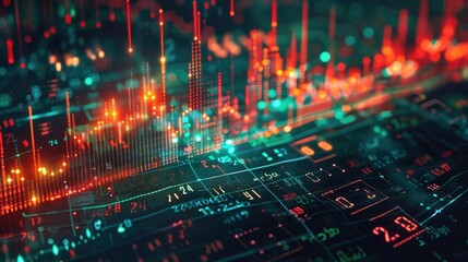 Abstract money growth with digital binary codes forming a rising chart