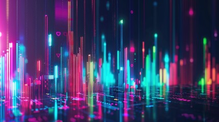 Abstract money growth with digital binary codes forming a rising chart