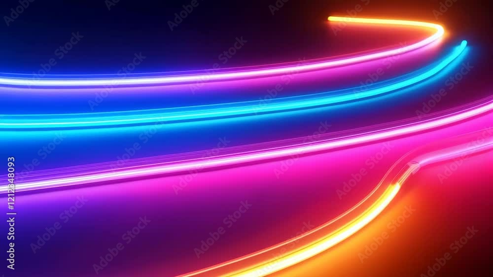 Poster vibrant neon light trails create dynamic flowing patterns in dark ambiance