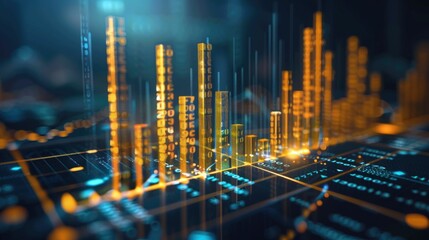 Abstract money growth with digital binary codes forming a rising chart