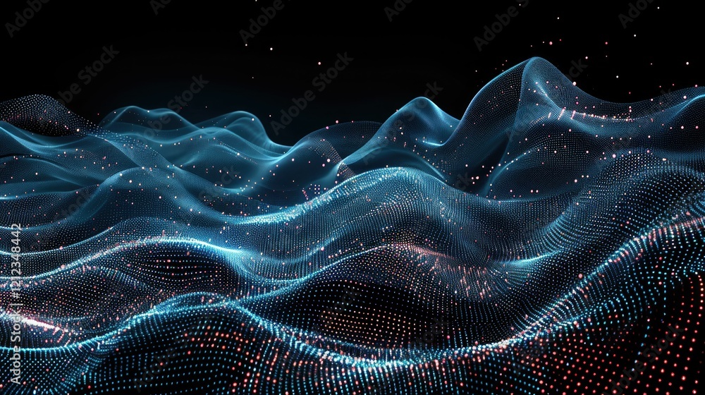 Poster abstract wave of binary code flowing through space