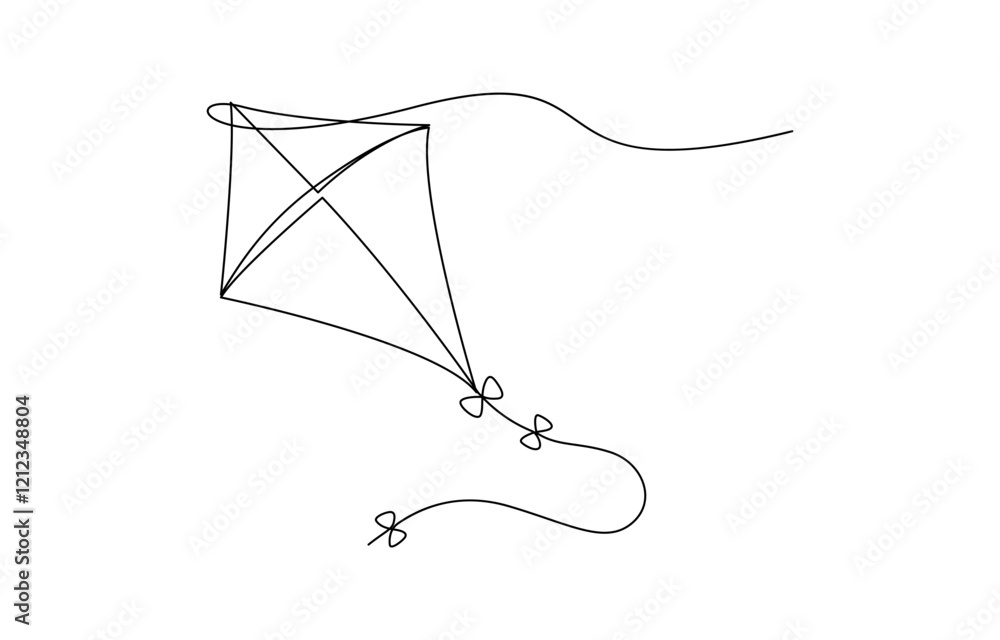 Poster outline kite vector one line continuous drawing background, kite continuous one line drawing of outl