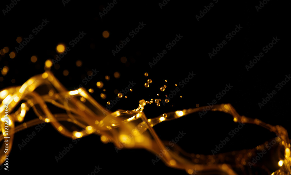 Aufkleber golden liquid splash with droplets against black background, creating mesmerizing visual effect. flu