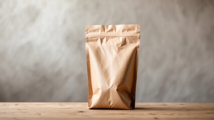 Fototapeta premium Paper bag on table. Mockup for design 