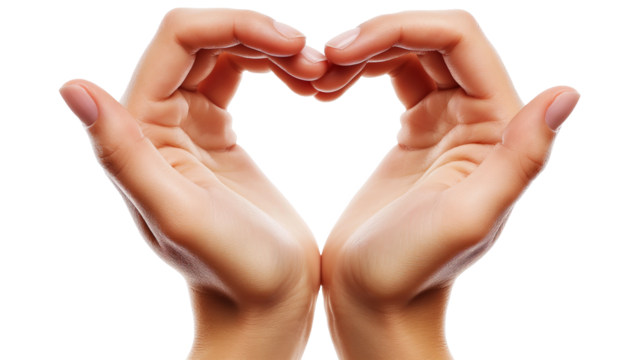 Hands showing heart gesture isolated on white and transparent background, cut out png