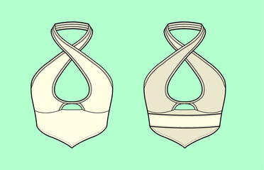 Women Backless wrap top blouse flat sketch outline.	