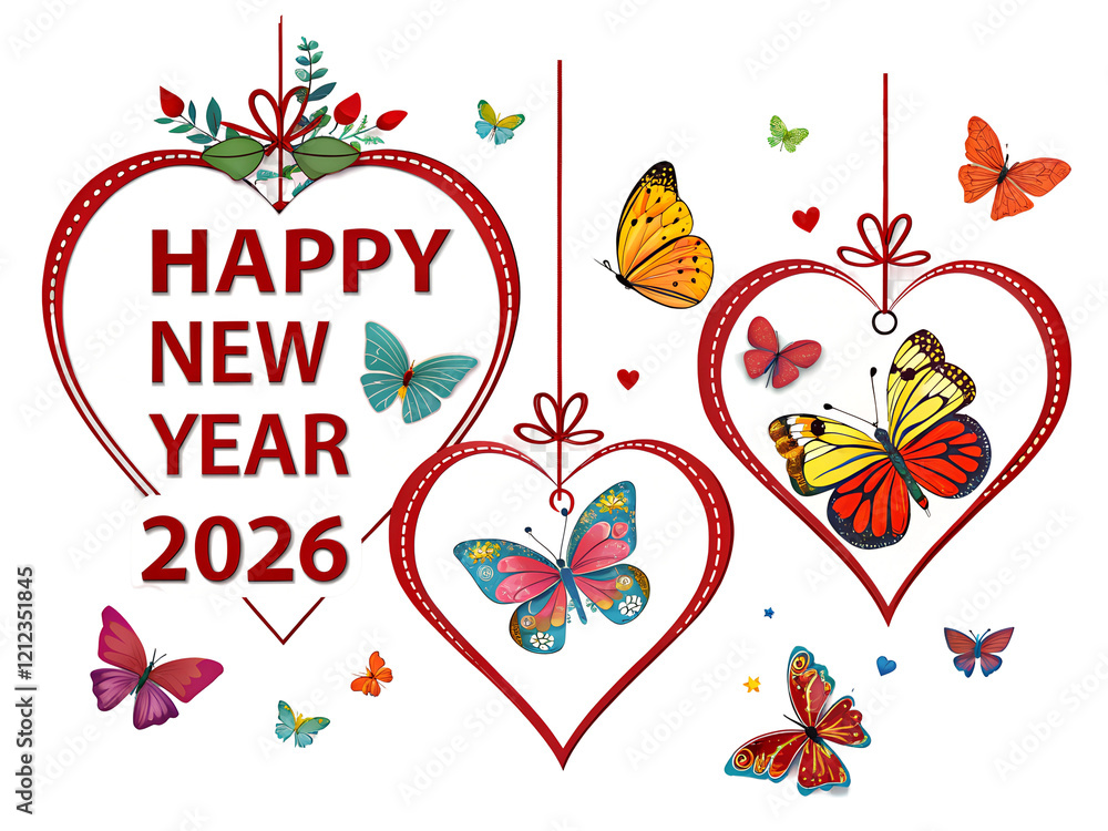 Fototapete Happy new year 20206 with heart and butterfly  season  template text typescript  swirl pattern web banner web page year card happy new year light greeting  