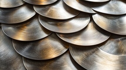 Abstract metallic background of overlapping brushed metal discs.