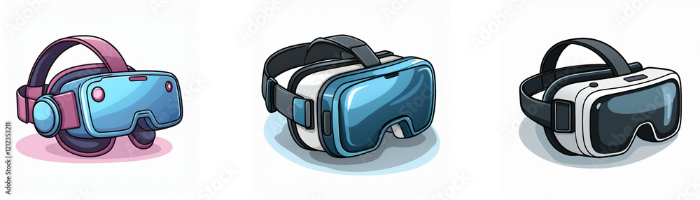 Aufkleber Three virtual reality headsets shown, each in a different color scheme.  They showcase variations in design and style.