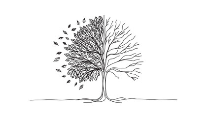 Continuous one single minimal line drawing dead tree