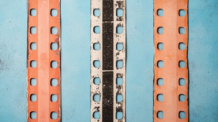 Abstract Filmstrip Background Vintage Orange Black and White on Blue