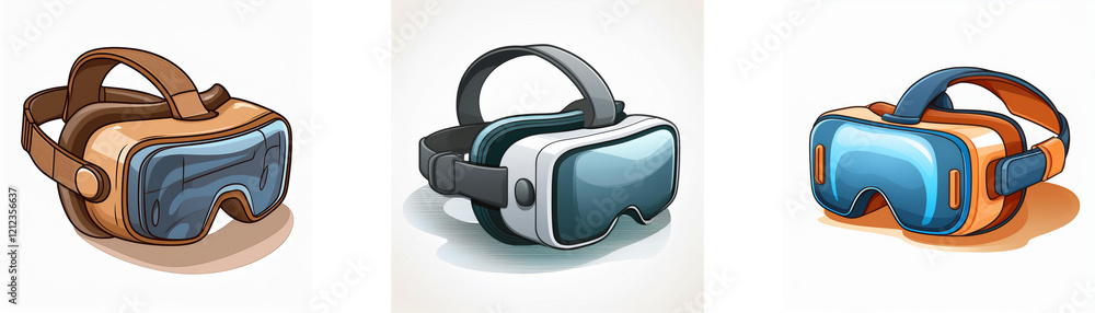 Aufkleber three virtual reality headsets in different colors and styles, showcasing technological advancements