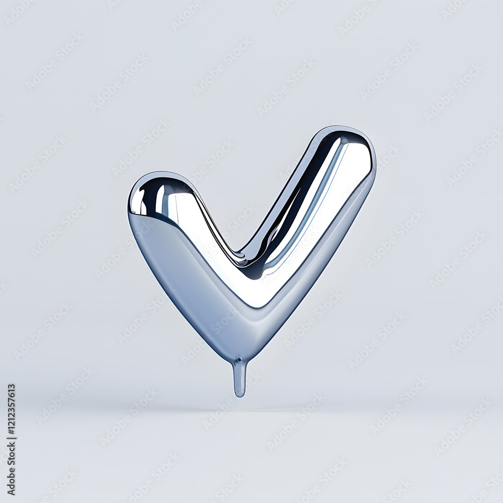 Poster 3d check mark sign made of liquid metallic texture isolated on white background