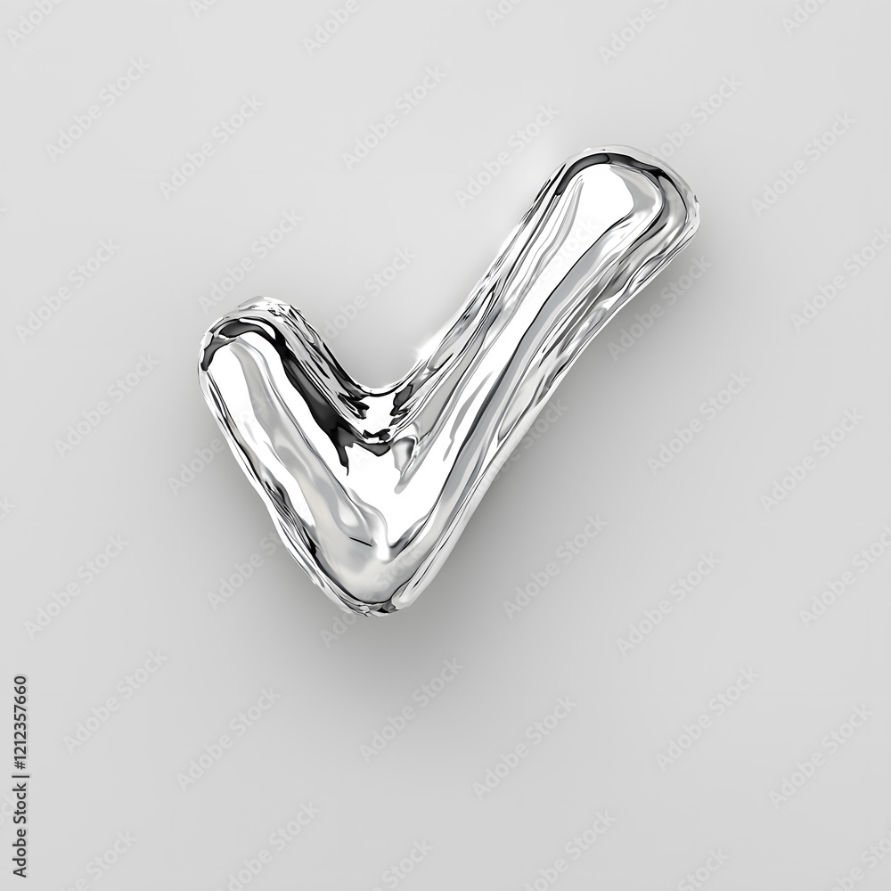 Poster 3d check mark sign made of liquid metallic texture isolated on white background