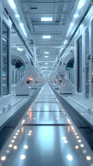  Featuring state-of-the-art plasma etching machines on the factory floor. An entire scene is captured by the camera, showing sleek, modern machinery operating in perfect harmony.