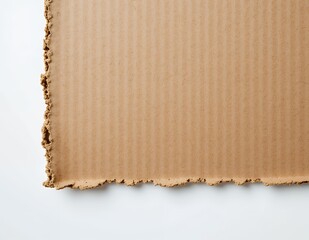 Fototapeta premium A high-angle, close-up view of a piece of light brown corrugated cardboard with a ragged edge