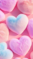 Fototapeta premium Soft and fluffy hearts in pastel colors, soft romantic Valentine's Day background, love symbol wallpaper