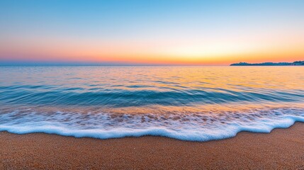 Obraz premium Serene Sunset Beachscape Golden Hour Ocean Waves