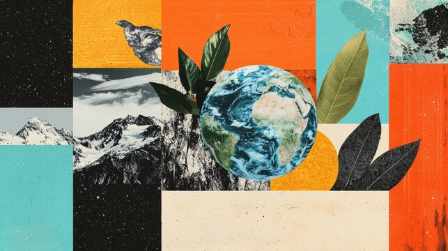 Abstract Earth Collage Nature Mountains and Sky