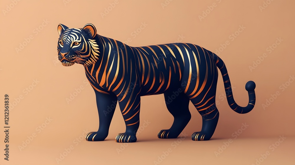 Aufkleber dynamic tiger model digital art studio 3d rendering creative environment front view wildlife concept
