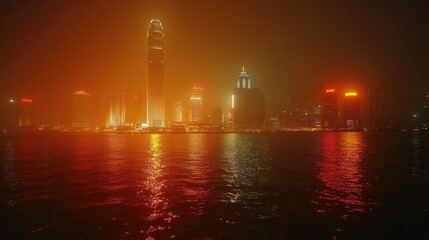 Obraz premium Hong Kong skyline business office building at Hong Kong harbor city center.