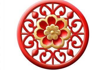 Red and Gold Circular Floral Ornament Chinese New Year Design Element