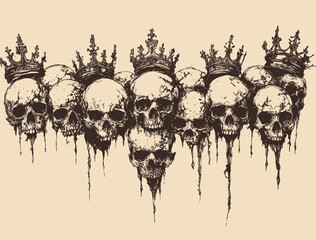 Editable Skull with Thorns a Crown of Roses Vector