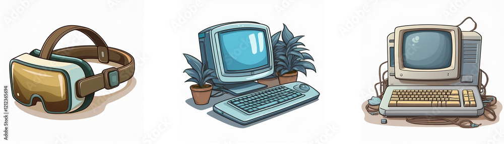 Aufkleber A virtual reality headset, a modern computer, and a vintage computer system.  These represent technological evolution.